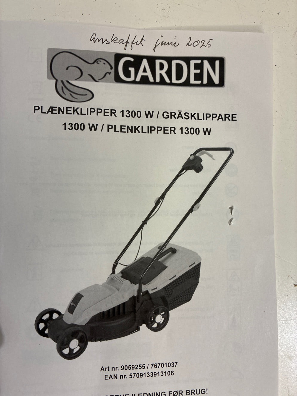 Garden plæneklipper 1300w